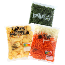 Hutspot, boerenkool grof
zak à 300/500 gram
of stamppot aardappelen
zak à 1 kilo